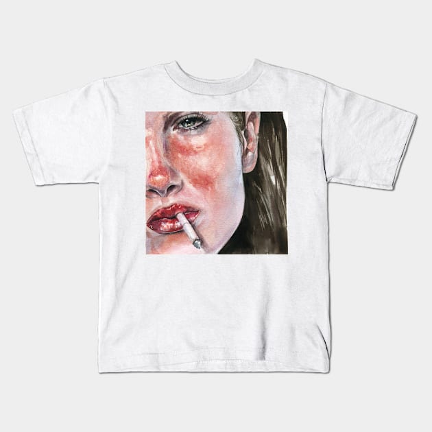 Smoking Girl Kids T-Shirt by Kira Balan